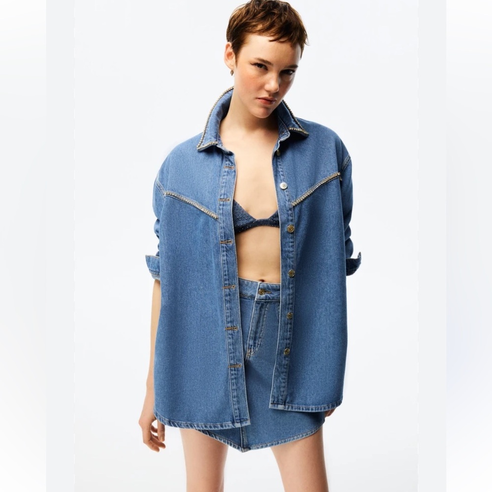 Zara denim shirt vintage style Contrasting Stud Appliqué Med VGC worn once